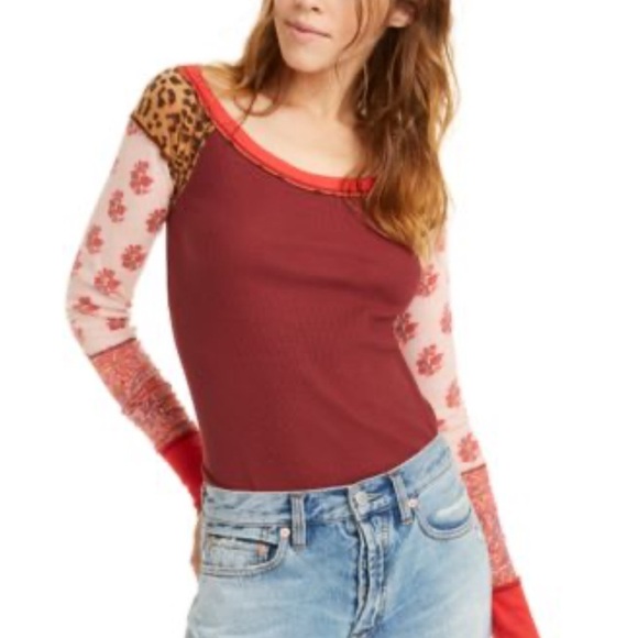 FREE PEOPLE Bright Side Thermal Patchwork Pullover In Vino Sz XS NEW - Picture 1 of 9